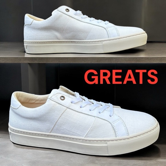 Greats-mens 11 sneakers. Royale Eco off white leather/canvas. Made in Italy. New